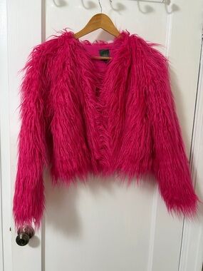wild fable Hot Pink Faux Fur Cropped Jacket